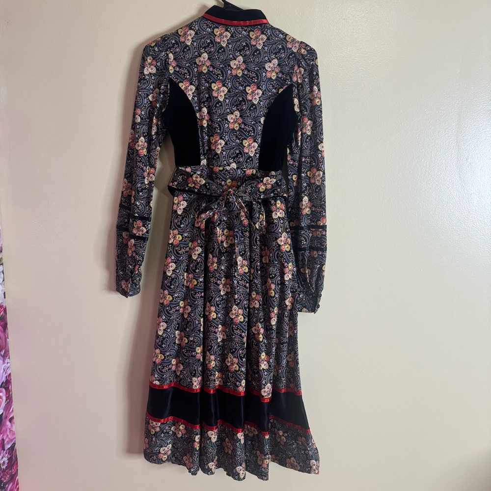 Vintage Rare Gunne Sax Floral Paisley Print Long Sleeve Dress Black and Red - Picture 7 of 13